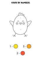 Color cute Easter chicken by numbers. Worksheet for kids. vector