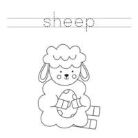 Trace the letters and color Easter sheep. Handwriting practice for kids. vector
