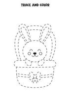 Trace and color cute Easter rabbit. Worksheet for children. vector