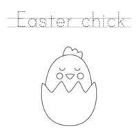 Trace the letters and color Easter chicken. Handwriting practice for kids. vector