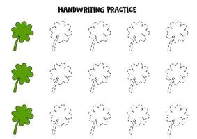 Tracing contours of cute shamrocks. Writing practice. vector