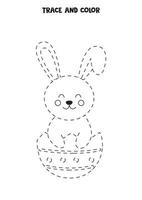 Trace and color cute Easter rabbit. Worksheet for children. vector