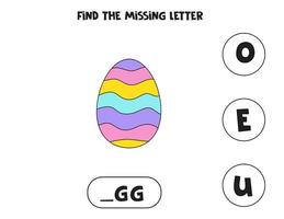 Find missing letter with cute Easter egg. Spelling worksheet. vector