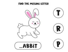 Find missing letter with cute Easter rabbit. Spelling worksheet. vector