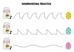 Tracing lines with cute Easter sheep. Writing practice. vector