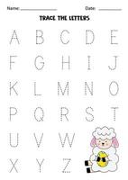 Learning alphabet. Tracing letters. Cute cartoon lamb. vector