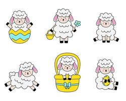 Set of cute baby lambs in cartoon style. vector