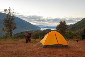Traveling by motorbike to camping