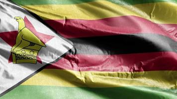 zimbabwe textilflagga vajar på vindslingan. zimbabwe banner vajande på vinden. tyg textilvävnad. full fyllning bakgrund. 10 sekunders loop. video