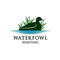 waterfowl hunting logo template with the shape of a duck over the water. vector