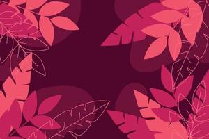 Drawn tropical leaves background with lines vector