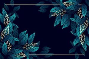 Tropical leaves and branches with golden lines background with frame vector