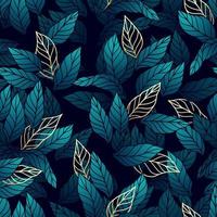 Tropical leaves and branches with golden lines seamless pattern vector
