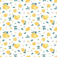Hand Drawn Citrus background. Lemon Seamless Pattern. Yellow fruit ornament for wallpaper, wrapping paper, textile, menu, food package design and decoration vector