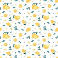 fondo de cítricos dibujado a mano. patrón sin costuras de limón. adorno de fruta amarilla para papel pintado, papel de envolver, textil, menú, diseño y decoración de paquetes de alimentos vector