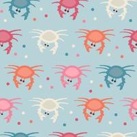 Colorful crabs seamless pattern on blue background vector