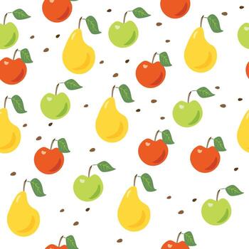 Seamless pattern with pears and apples fruits on white. vector