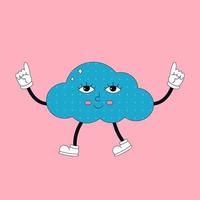 Cute cloud character in retro, vintage, psychedelic, 90s style vector