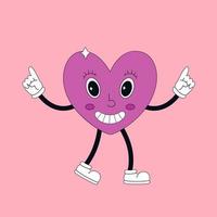 Cute heart character in retro, psychedelic, vintage and 90s style vector