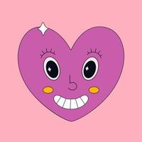 Cute heart character in retro, vintage, psychedelic, 90s style vector