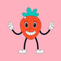 Strawberry character in retro and 90s style vector