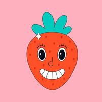 Cute strawberry character in retro and 90s style style with eyes vector