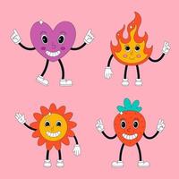 Cute characters in psychedelic, retro, 90s style vector