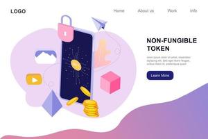 Infografía de token no fungible nft con red de líneas y puntos. paga por un coleccionable único en video, juego, arte. ilustración vectorial isométrica de nft con tecnología blockchain para web, plantilla de banner vector