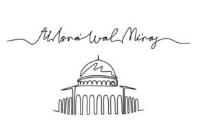 One continuous single line of small mosque with isra miraj word vector