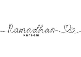 One continuous single line of ramadan kareem word with love symbol vector