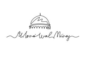 One continuous single line of mosque dome with isra wal miraj word vector
