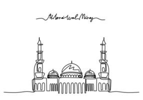 One continuous single line of big mosque with isra miraj word vector