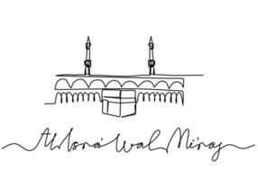 One continuous single line of big mosque with isra miraj word vector