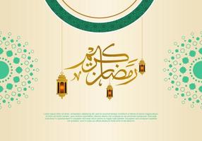 ramadan kareem saludo ornamento islámico, luna verde caligrafía árabe vector