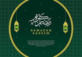 ramadan kareem saludo ornamento islámico, luna verde caligrafía árabe vector