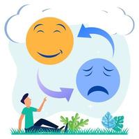 ilustración vectorial personaje de dibujos animados gráficos de sentirse triste a feliz vector