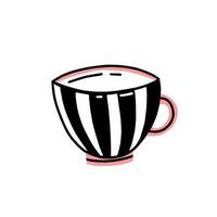 A striped ceramic mug in a simple doodle style. Vector illustration isolated on white background.
