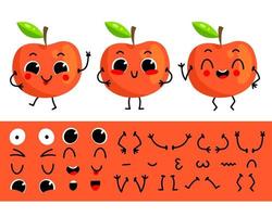 Red apple. Set for creating funny cartoon character apple. Character constructor vector illustration.