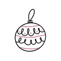 Christmas tree toy ball with different lines and spots in a simple doodle style. vector