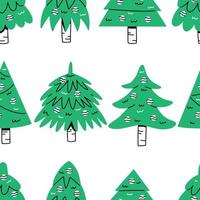 Seamless pattern with cute Christmas trees in doodle style. Vector Christmas illustration background. Merry Christmas.