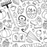 Black and white doodle seamless pattern with autumn elements. Vector illustration.