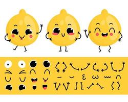 Lemon. Set for creating funny cartoon character lemon. Character constructor vector illustration.