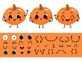 calabaza. conjunto para crear una divertida calabaza de personaje de dibujos animados. ilustración vectorial del constructor de caracteres. vector