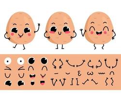 Potato. Set for creating funny cartoon character potato. Character constructor vector illustration.