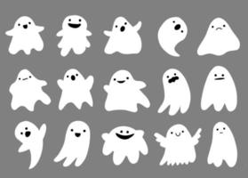 Set of cute ghosts in flat cute cartoon doodle style. Halloween ghost characters. Vector illustration isolated on background.