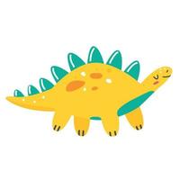 Yellow cute dinosaur stegosaurus in cartoon style. Character animal childrens illustration. Vector illustration isolated on white background.