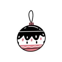 bola de juguete de árbol de navidad con diferentes líneas y puntos en un estilo de garabato simple. vector