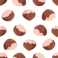 Seamless pattern with chestnuts nuts in cartoon style on a white background. Vector illustration.
