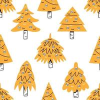 Seamless pattern with cute yellow Christmas trees in doodle style. Vector Christmas illustration background. Merry Christmas.