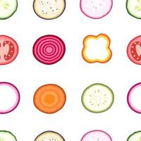 Slices of vegetables on a white background seamless pattern on. Vector illustration background.